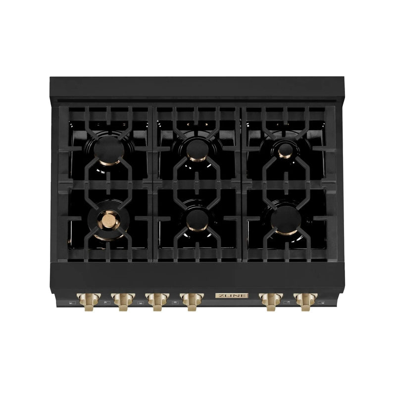 ZLINE 36" Autograph Rangetop, Black Stainless, Gold Accents, RTBZ-36-G by Farmhouse Kitchen and Bath
