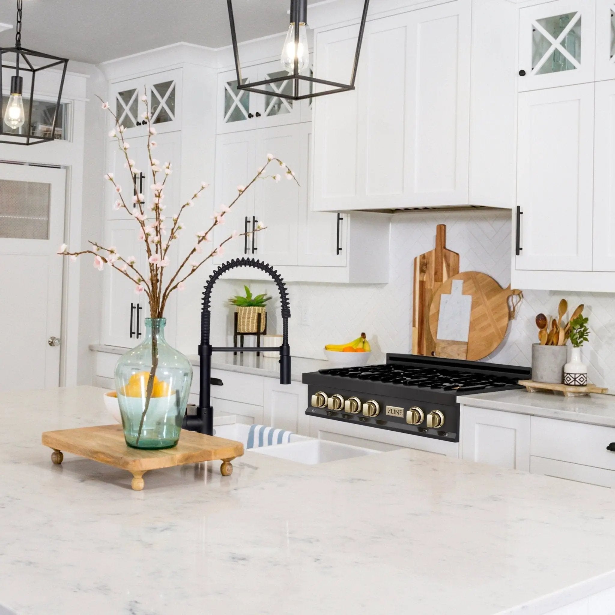 ZLINE 36" Autograph Rangetop, Black Stainless, Gold Accents, RTBZ-36-G by Farmhouse Kitchen and Bath