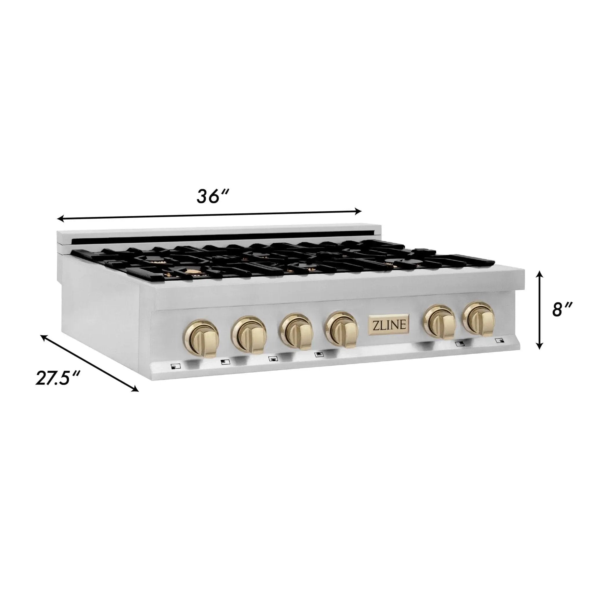 ZLINE 36" Autograph Rangetop, Stainless Steel, Gold Accents, RTZ-36-G by Farmhouse Kitchen and Bath