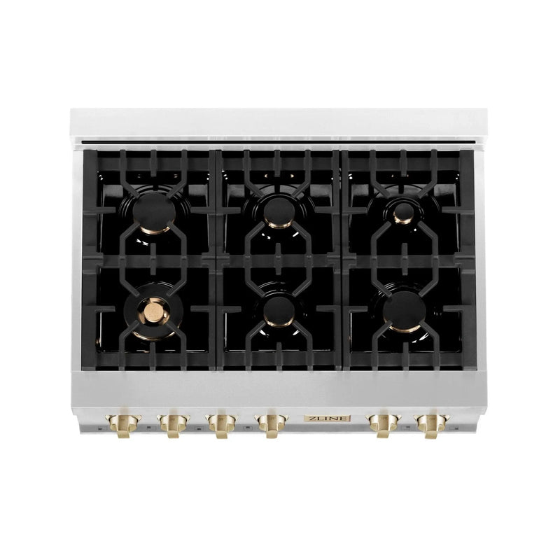 ZLINE 36" Autograph Rangetop, Stainless Steel, Gold Accents, RTZ-36-G by Farmhouse Kitchen and Bath