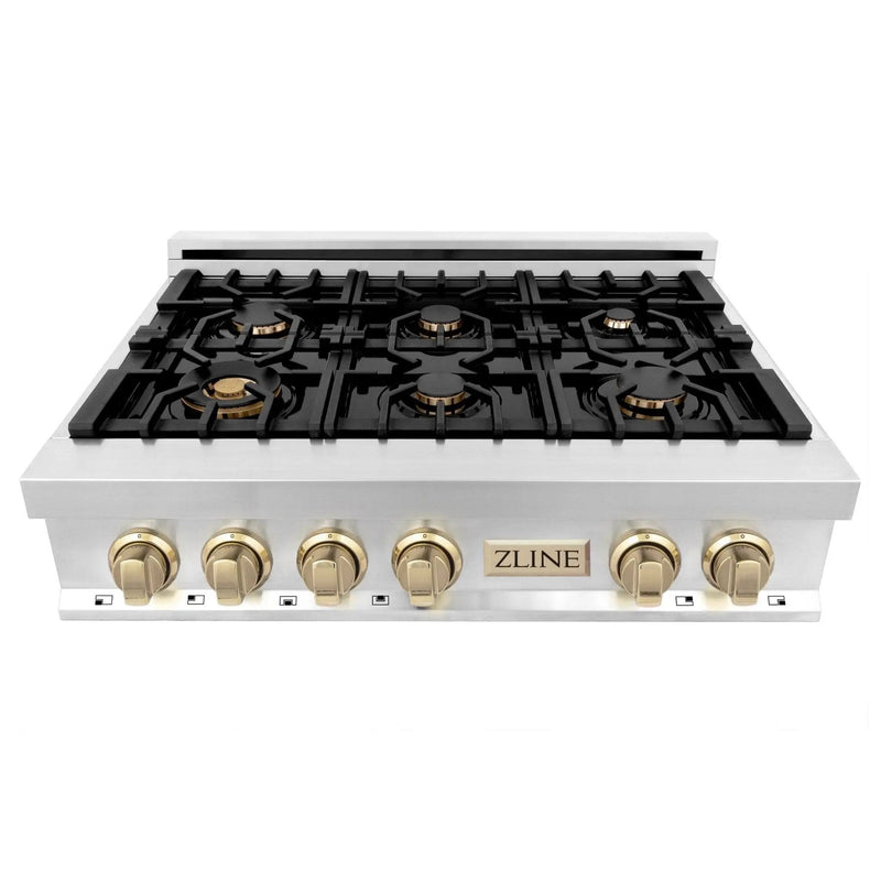 ZLINE 36" Autograph Rangetop, Stainless Steel, Gold Accents, RTZ-36-G by Farmhouse Kitchen and Bath