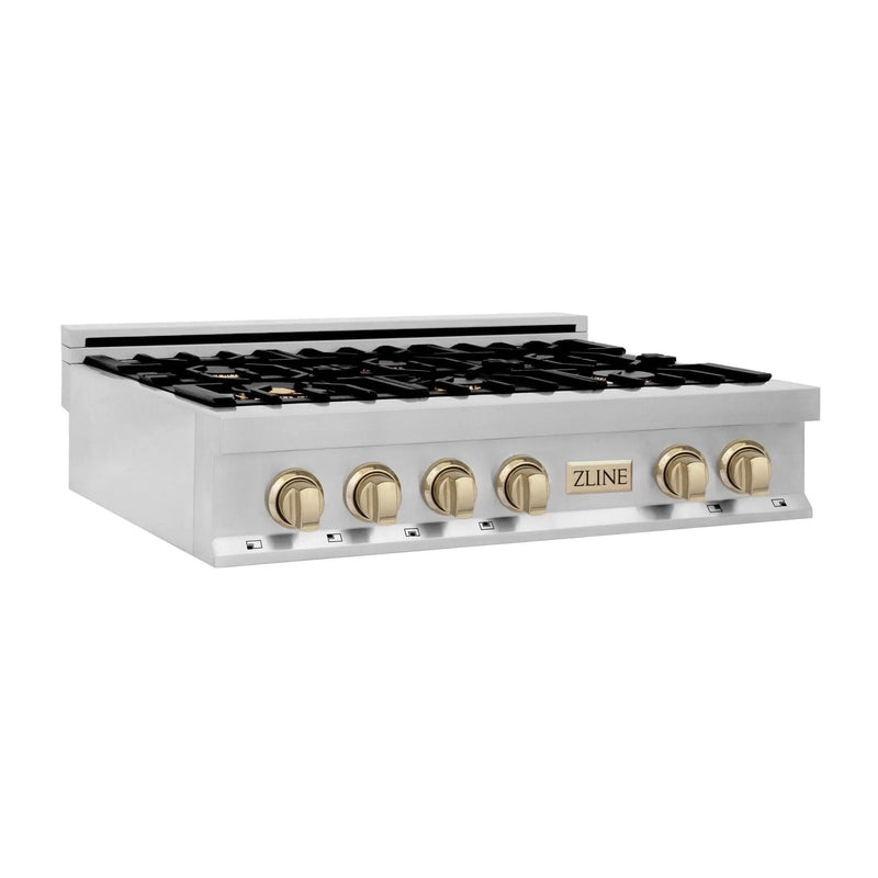 ZLINE 36" Autograph Rangetop, Stainless Steel, Gold Accents, RTZ-36-G by Farmhouse Kitchen and Bath