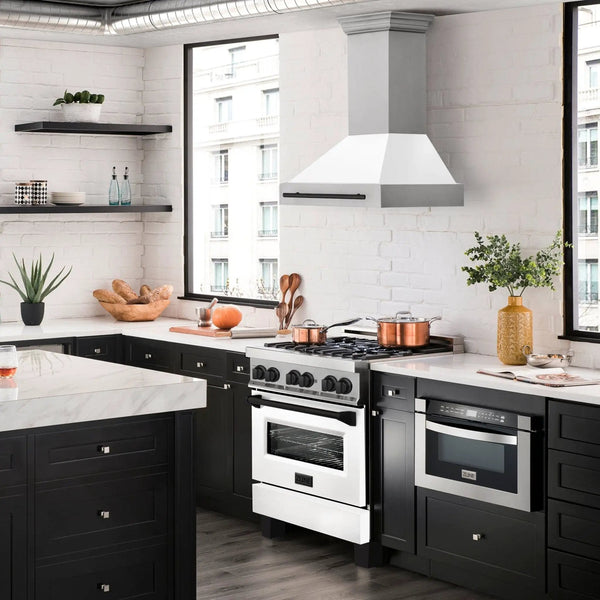 ZLINE 36" Autograph Stainless Wall Range Hood, White, Black accents, 8654STZ-WM36-MB, photo 2 of 6