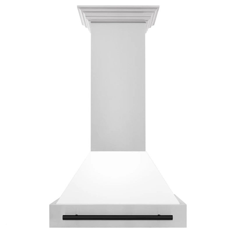 ZLINE 36" Autograph Stainless Wall Range Hood, White, Black accents, 8654STZ-WM36-MB by Farmhouse Kitchen and Bath