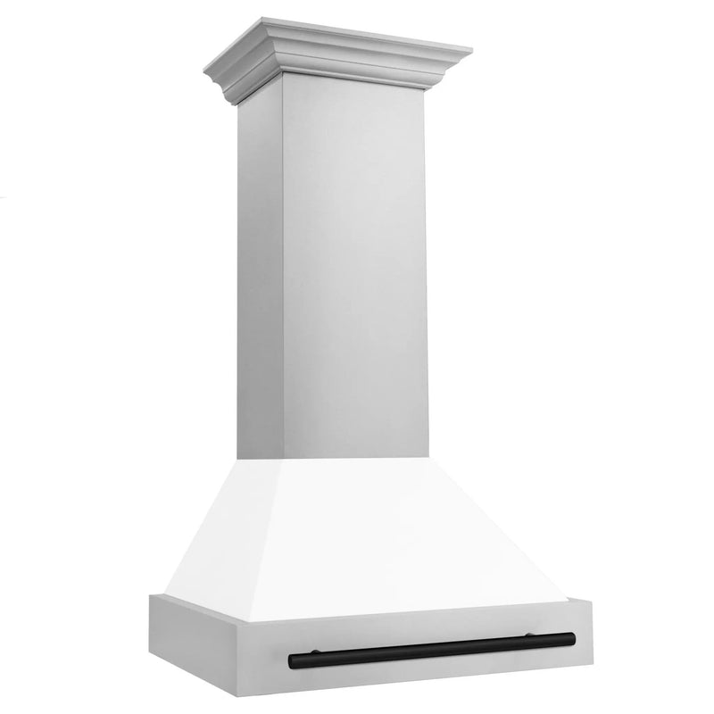 ZLINE 36" Autograph Stainless Wall Range Hood, White, Black accents, 8654STZ-WM36-MB by Farmhouse Kitchen and Bath