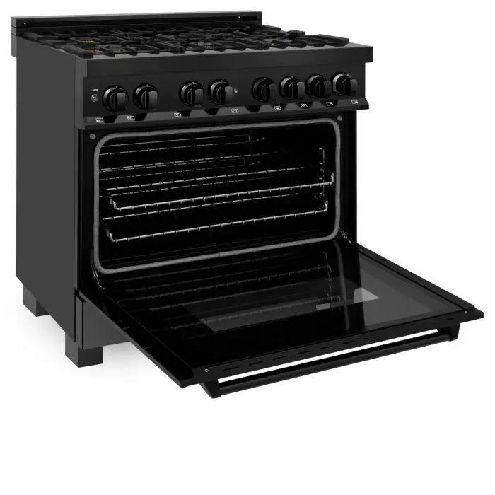 ZLINE 36" Black Stainless, Gas Burner/Electric Oven, Brass Burners, RAB-BR-36 by Farmhouse Kitchen and Bath