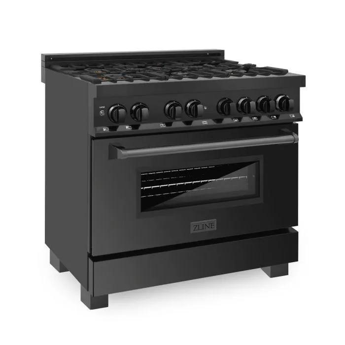 ZLINE 36" Black Stainless, Gas Burner/Electric Oven, Brass Burners, RAB-BR-36 by Farmhouse Kitchen and Bath