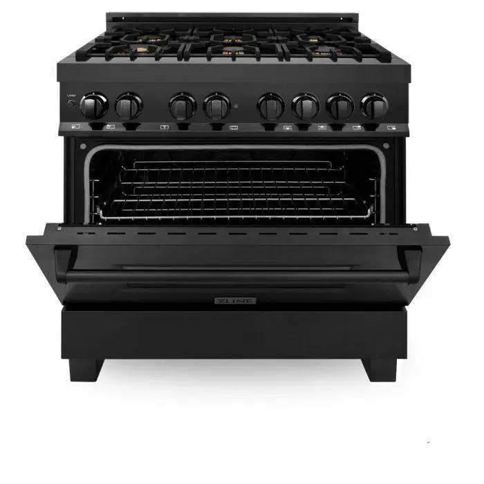 ZLINE 36" Black Stainless, Gas Burner/Electric Oven, Brass Burners, RAB-BR-36 by Farmhouse Kitchen and Bath