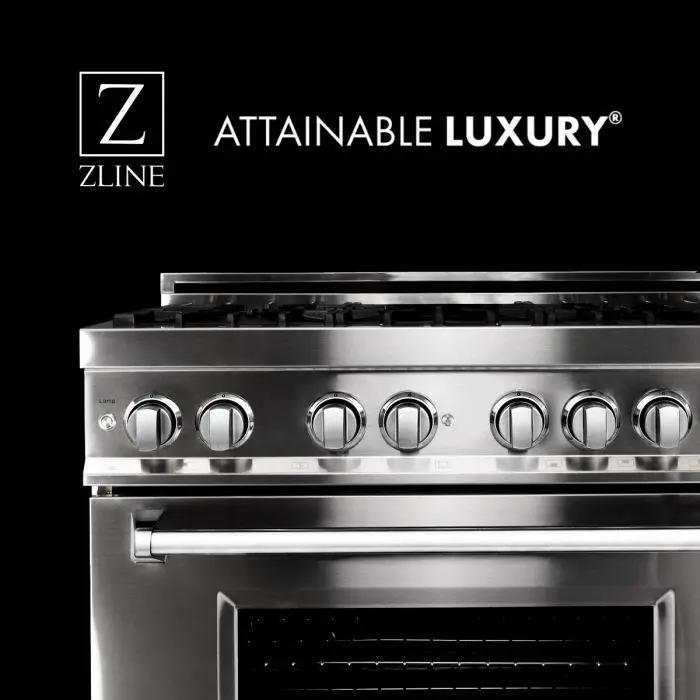ZLINE 36" Black Stainless, Gas Burner/Electric Oven, Brass Burners, RAB-BR-36 by Farmhouse Kitchen and Bath