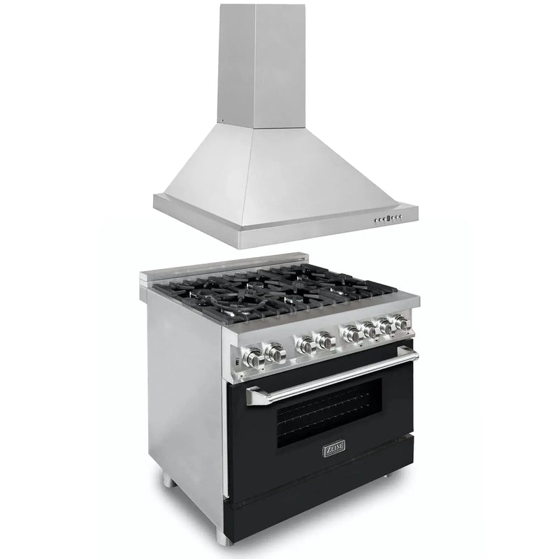 ZLINE 36" Bundle Range RA-BLM-36 & Wall Range Hood KB-36, 2KP-RABLMRH36 by Farmhouse Kitchen and Bath