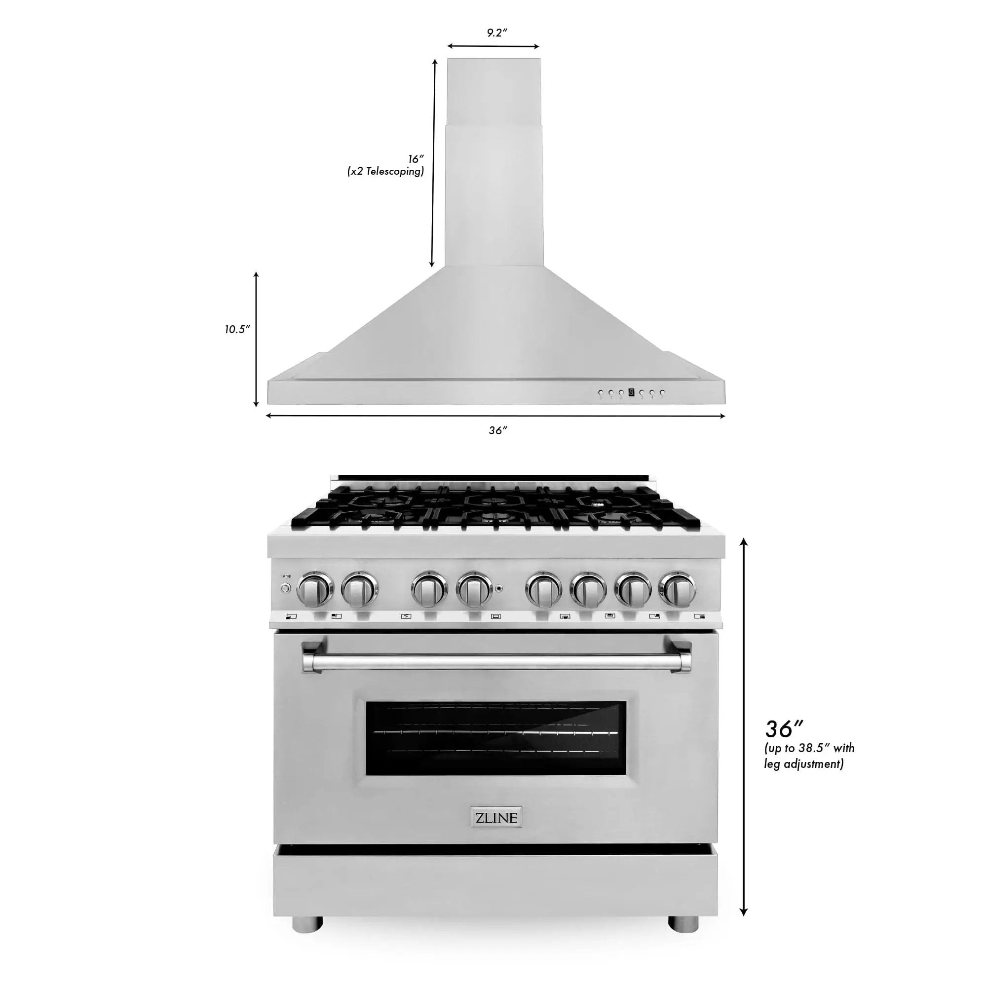 ZLINE 36" Bundle Range RA36 & Wall Range Hood KB-36, 2KP-RARH36 by Farmhouse Kitchen and Bath