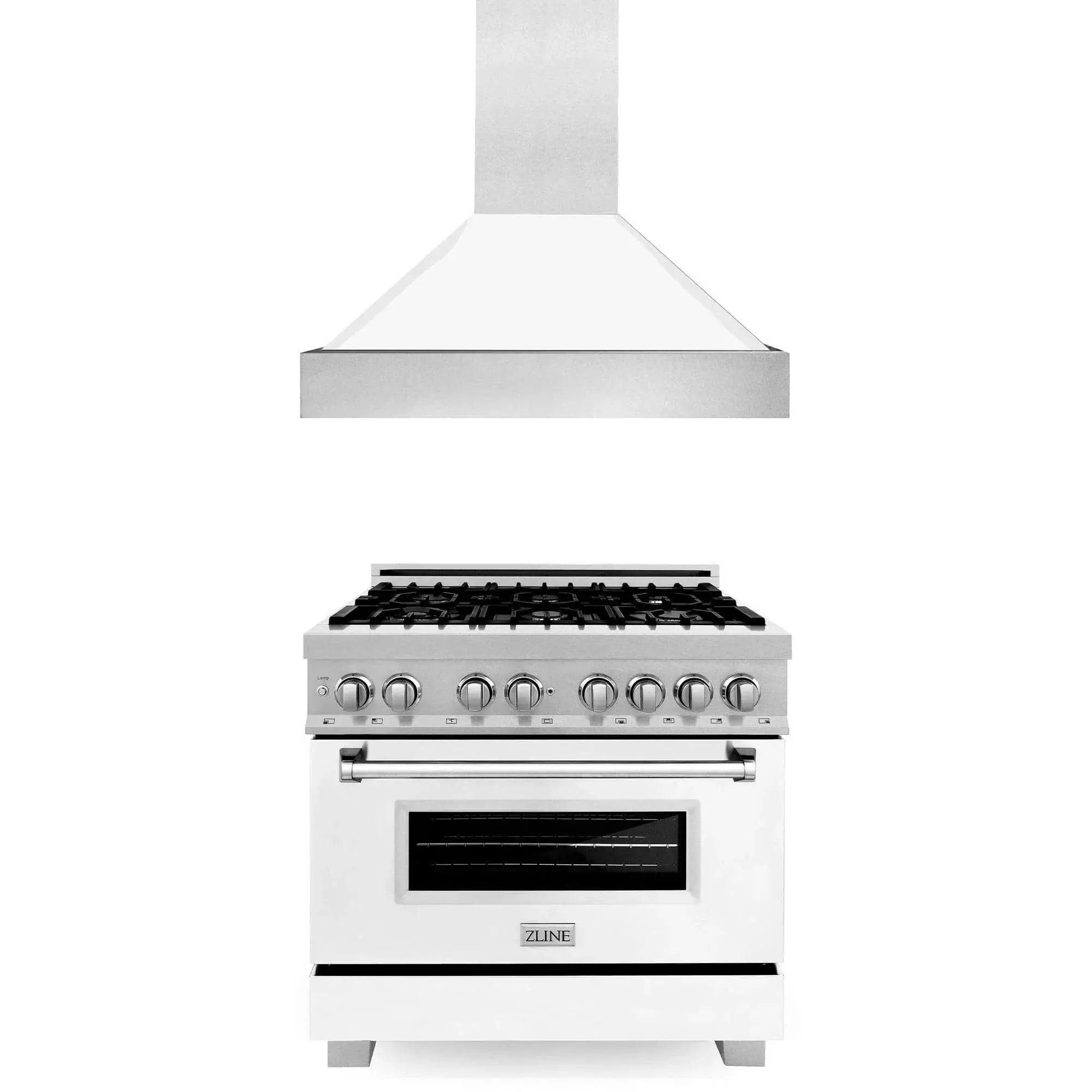 ZLINE 36" Bundle Range RAS-WM-36 & Range Hood 8654WM-36, 2KP-RASWMRH36 by Farmhouse Kitchen and Bath
