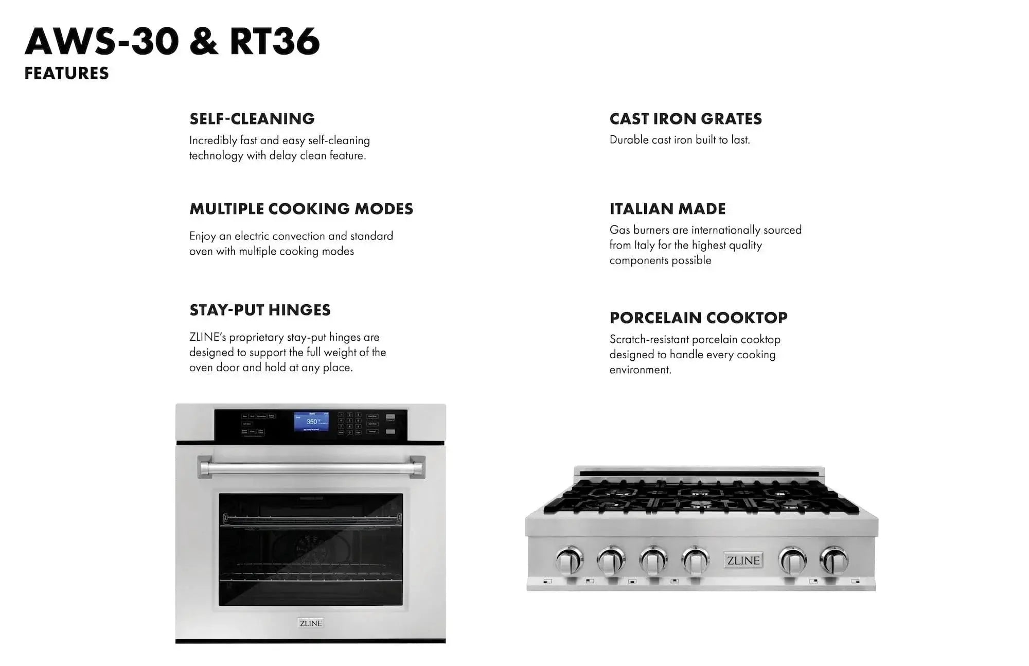 ZLINE 36" Bundle Range Top RT36 & Wall Oven AWS-30, 2KP-RTAWS36 by Farmhouse Kitchen and Bath