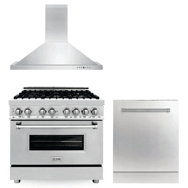 ZLINE 36" Bundled Stainless DualRange RangeHood Dishwasher 3KP-RARH36-DW