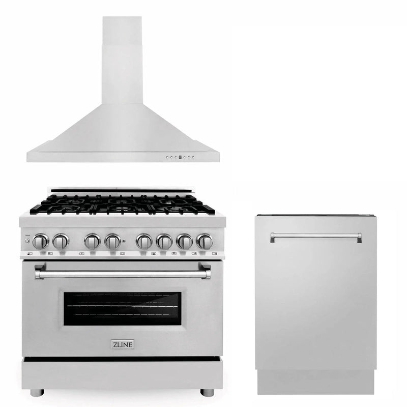 ZLINE 36" Bundled Stainless DualRange RangeHood Dishwasher 3KP-RARH36-DWV by Farmhouse Kitchen and Bath
