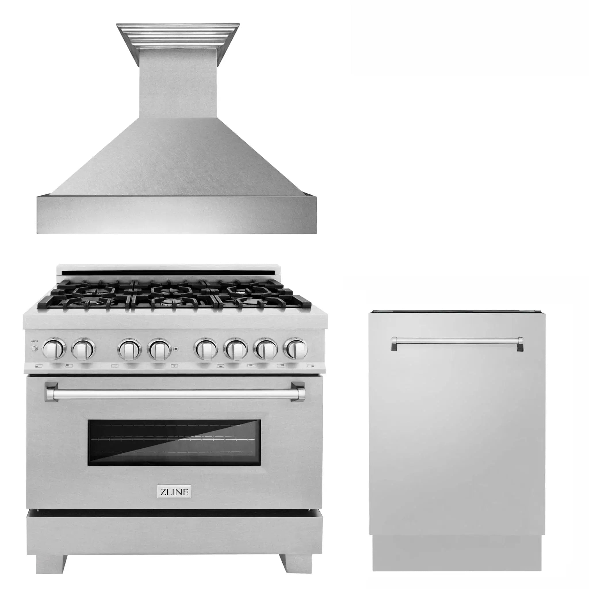 ZLINE 36" Bundled Stainless DualRange RangeHood Dishwasher 3KP-RASRH36-DWV by Farmhouse Kitchen and Bath