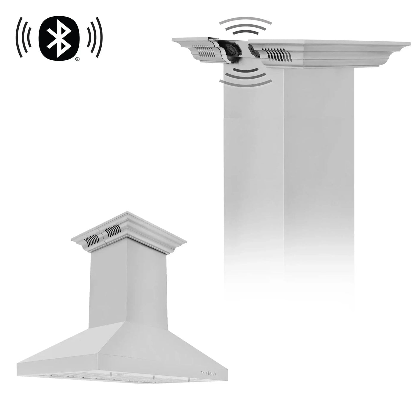 ZLINE CrownSound‚ Ducted Vent Island Mount Range Hood in Stainless Steel, Built-in Bluetooth Speakers, KL3iCRN-BT by Farmhouse Kitchen and Bath