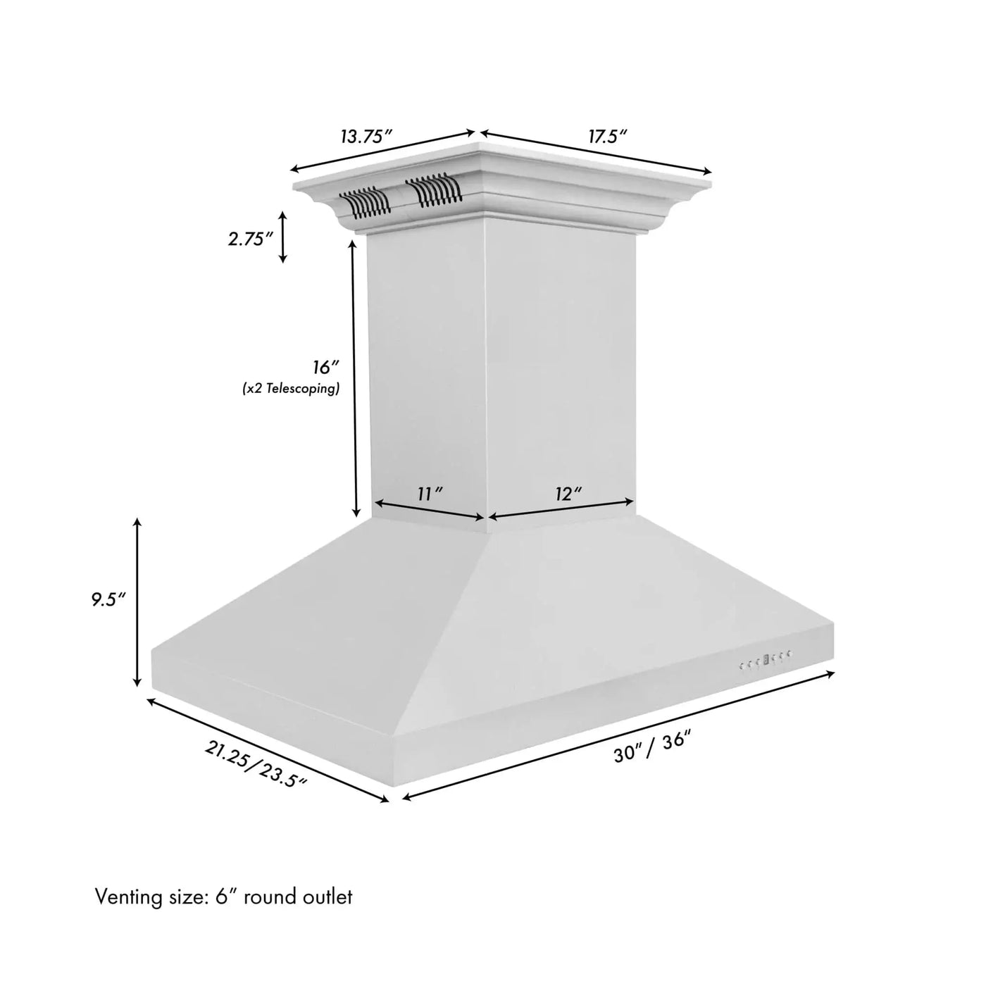 ZLINE CrownSound‚ Ducted Vent Island Mount Range Hood in Stainless Steel, Built-in Bluetooth Speakers, KL3iCRN-BT by Farmhouse Kitchen and Bath