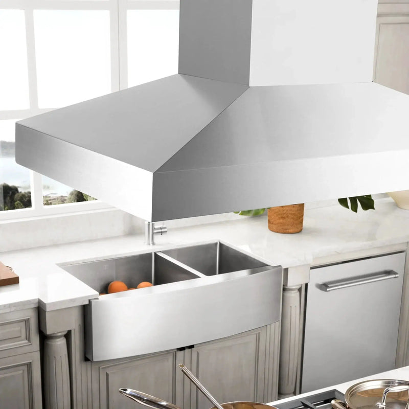 ZLINE CrownSound‚ Ducted Vent Island Mount Range Hood in Stainless Steel, Built-in Bluetooth Speakers, KL3iCRN-BT by Farmhouse Kitchen and Bath
