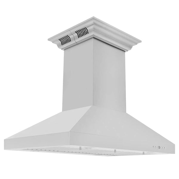 ZLINE CrownSound‚ Ducted Vent Island Mount Range Hood in Stainless Steel, Built-in Bluetooth Speakers, KL3iCRN-BT