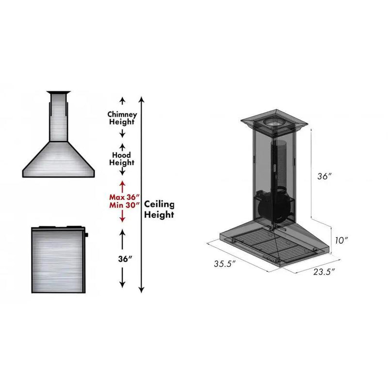 ZLINE 36" Designer Series Oil-Rubbed Bronze Island Range Hood, 8KL3iB-36 by Farmhouse Kitchen and Bath