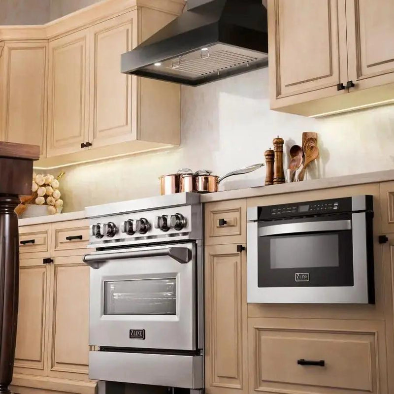 ZLINE 36" Designer Series Wooden Wall Range Hood in Black, KBCC-36 by Farmhouse Kitchen and Bath