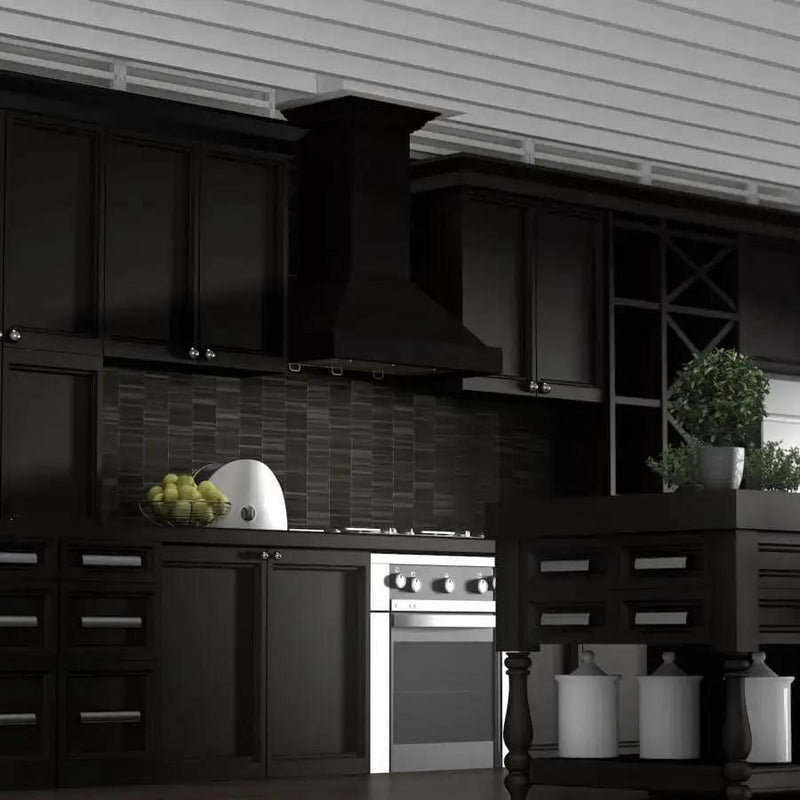 ZLINE 36" Designer Series Wooden Wall Range Hood in Black, KBCC-36 by Farmhouse Kitchen and Bath