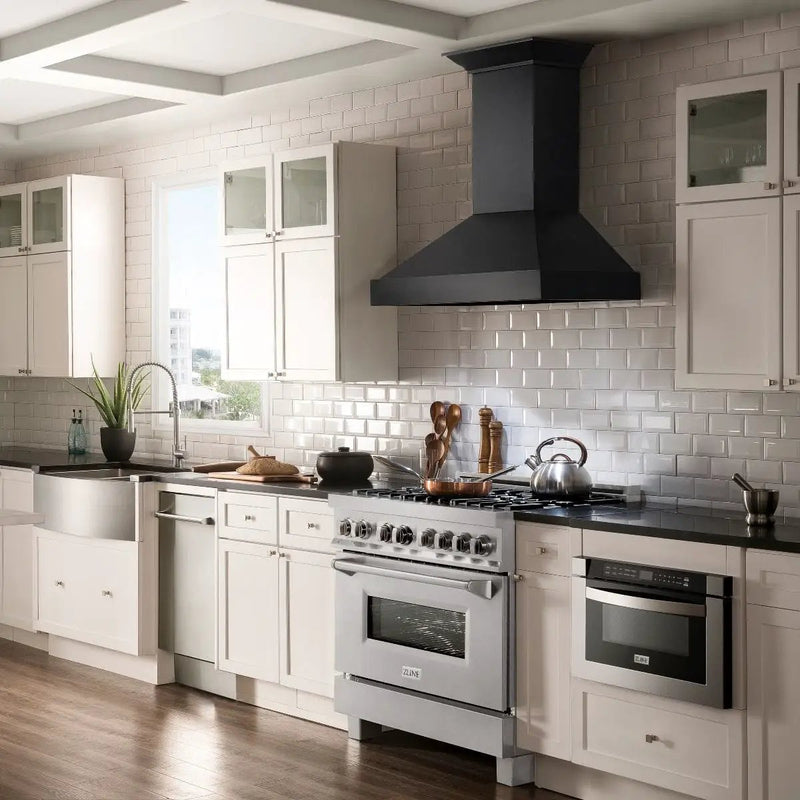 ZLINE 36" Dual Fuel Range, DuraSnow, Stainless, Brass Burners, RAS-SN-BR-36 by Farmhouse Kitchen and Bath