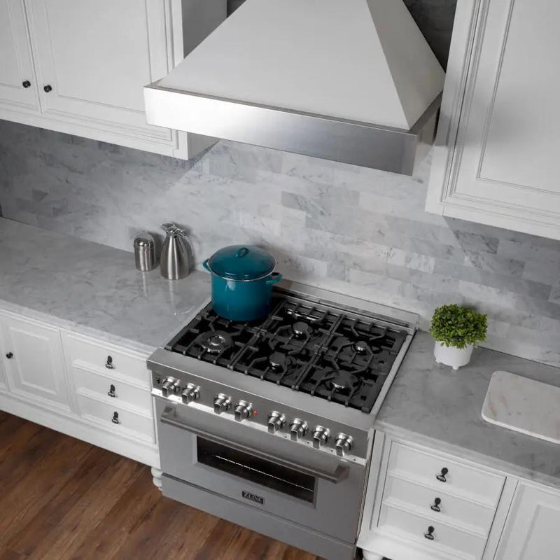 ZLINE 36" Dual Fuel Range, Snow Stainless, Snow Stainless Door, RAS-SN-36 by Farmhouse Kitchen and Bath