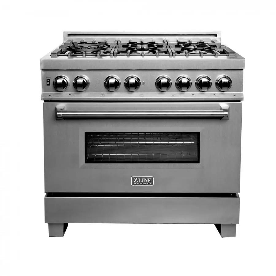 ZLINE 36" Dual Fuel Range, Snow Stainless, Snow Stainless Door, RAS-SN-36 by Farmhouse Kitchen and Bath