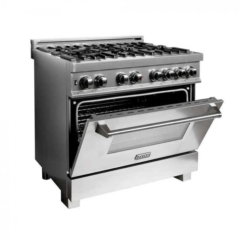 ZLINE 36" Dual Fuel Range, Snow Stainless, Snow Stainless Door, RAS-SN-36 by Farmhouse Kitchen and Bath