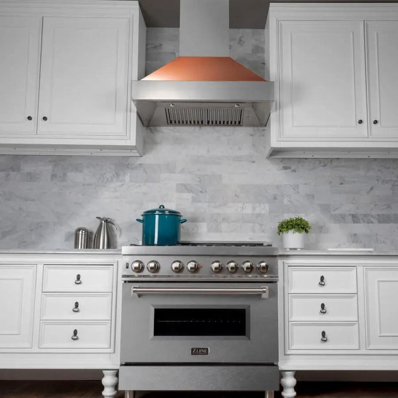 ZLINE 36" DuraSnow® Stainless Steel Range Hood with Copper Shell, 8654C-36 by Farmhouse Kitchen and Bath