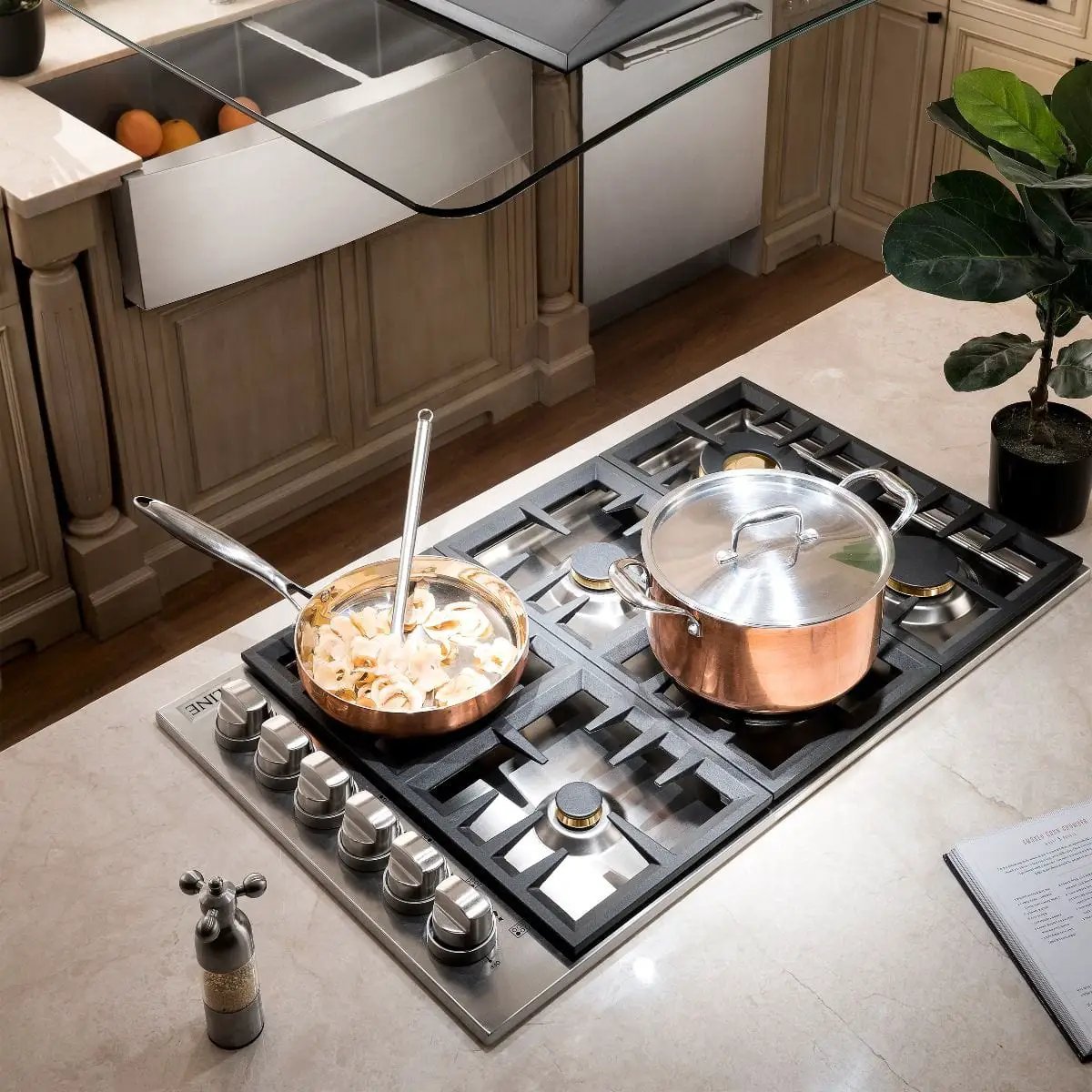 ZLINE 36" Gas Cooktop with 6 Gas Brass Burners RC-BR-36 by Farmhouse Kitchen and Bath