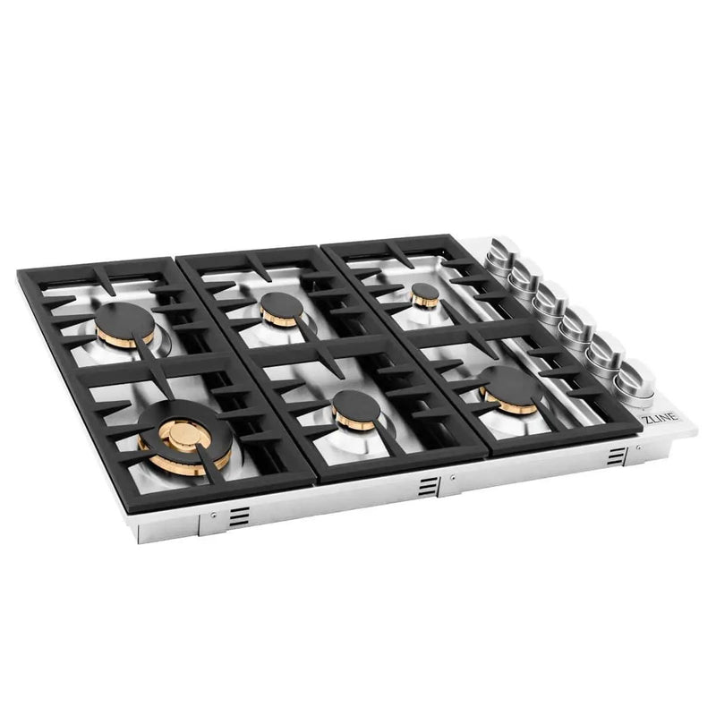 ZLINE 36" Gas Cooktop with 6 Gas Brass Burners RC-BR-36 by Farmhouse Kitchen and Bath