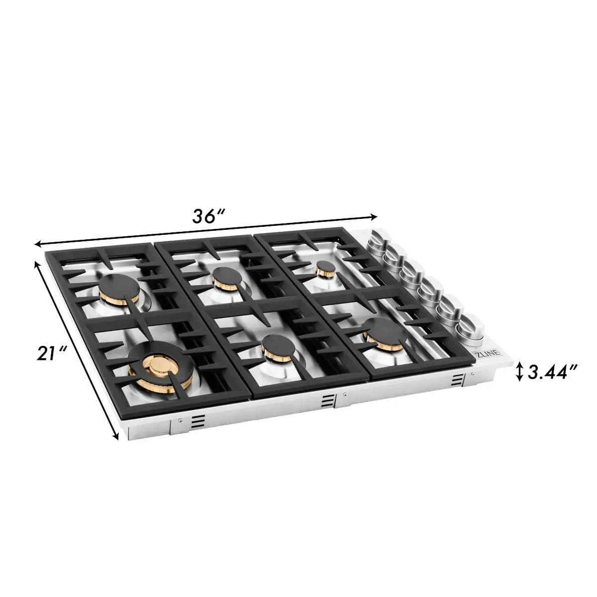 ZLINE 36" Gas Cooktop with 6 Gas Brass Burners RC-BR-36 by Farmhouse Kitchen and Bath