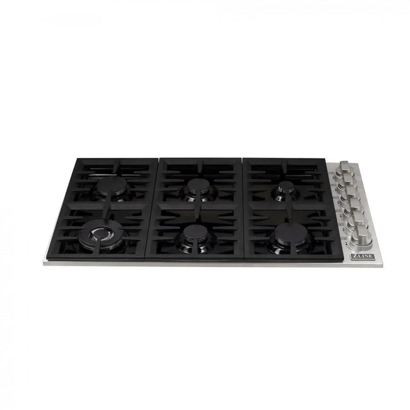 ZLINE 36" Gas Cooktop with 6 Gas Burners and Black Porcelain Top RC36-PBT by Farmhouse Kitchen and Bath