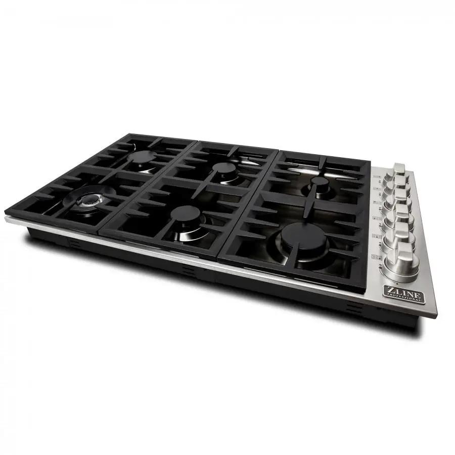 ZLINE 36" Gas Cooktop with 6 Gas Burners and Black Porcelain Top RC36-PBT by Farmhouse Kitchen and Bath