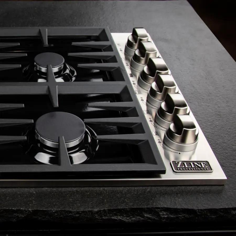 ZLINE 36" Gas Cooktop with 6 Gas Burners and Black Porcelain Top RC36-PBT by Farmhouse Kitchen and Bath