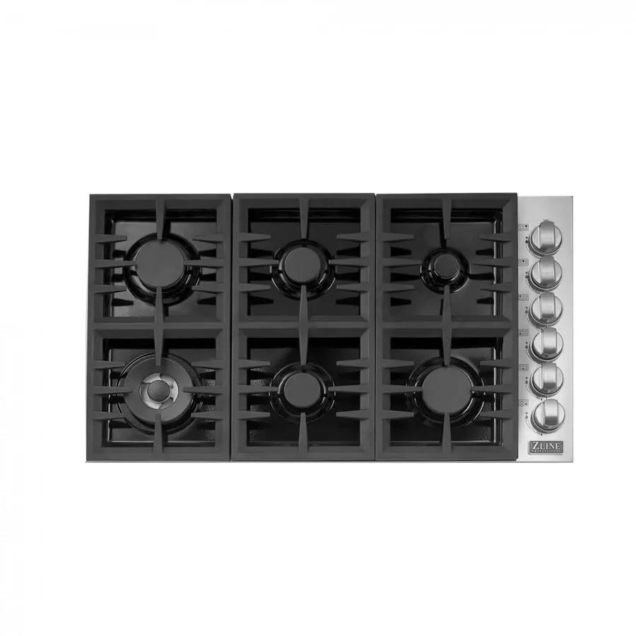 ZLINE 36" Gas Cooktop with 6 Gas Burners and Black Porcelain Top RC36-PBT by Farmhouse Kitchen and Bath
