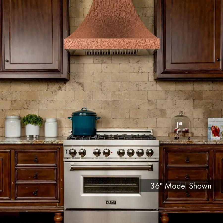 ZLINE 36" Hand-Hammered Copper Finish Wall Range Hood, 8632H-36 by Farmhouse Kitchen and Bath