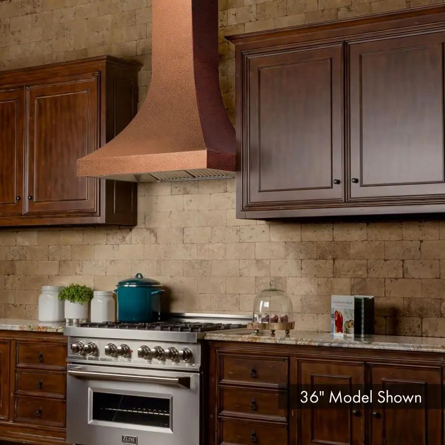 ZLINE 36" Hand-Hammered Copper Finish Wall Range Hood, 8632H-36 by Farmhouse Kitchen and Bath