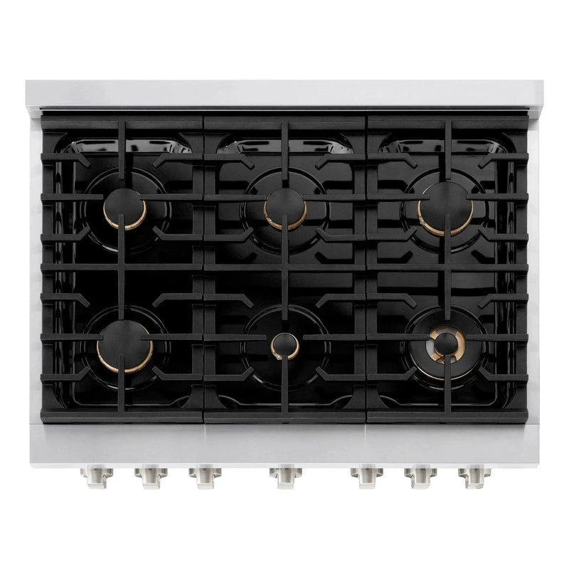 ZLINE 36 In. Gas Range, Stainless Steel w/ Brass Burners, SGR-BR-36 by Farmhouse Kitchen and Bath