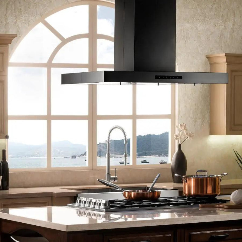 ZLINE 36" Island Mount Range Hood in Black Stainless Steel, BSKE2iN-36 by Farmhouse Kitchen and Bath