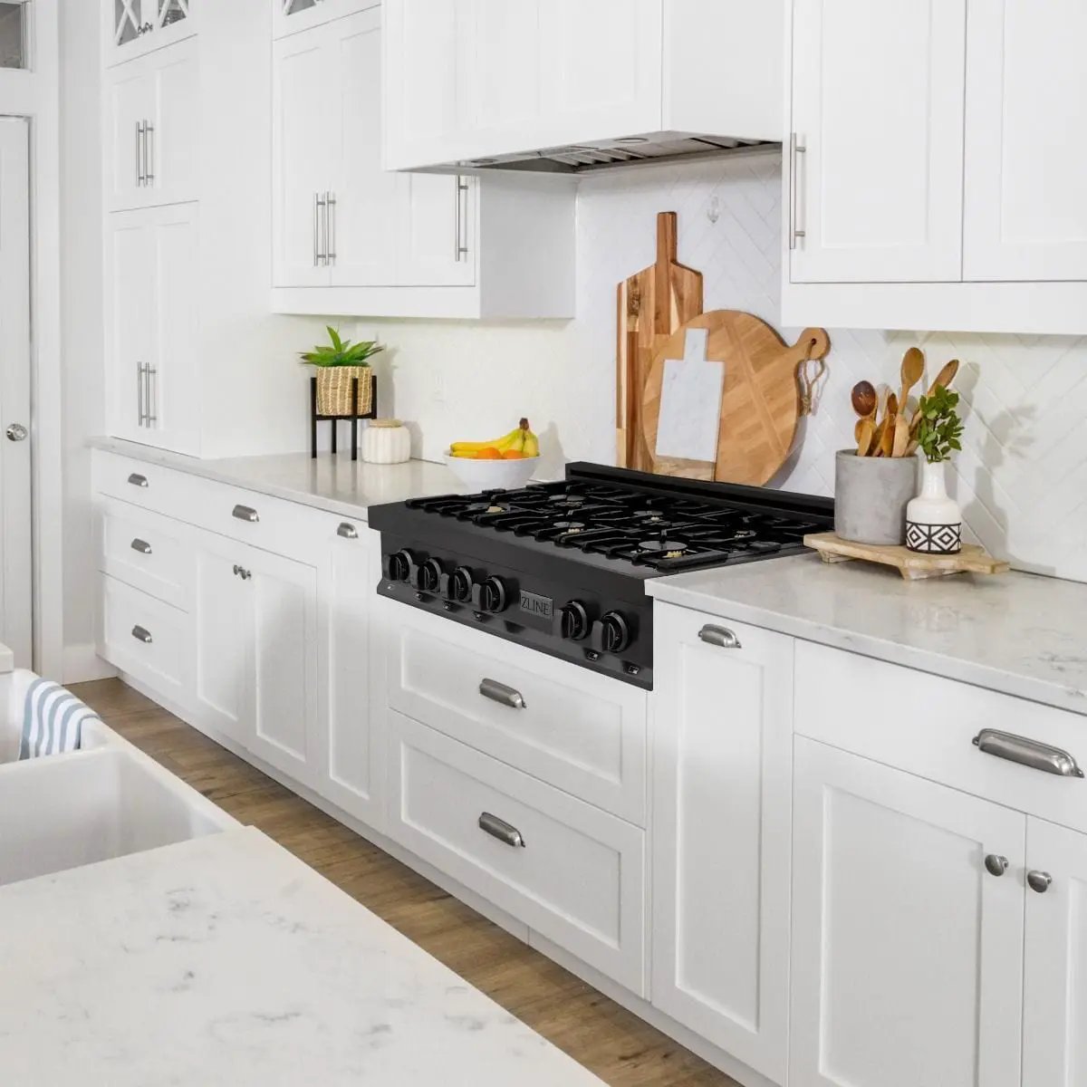 ZLINE 36" Porcelain Rangetop, Black Stainless, Brass Burners,RTB-BR-36 by Farmhouse Kitchen and Bath