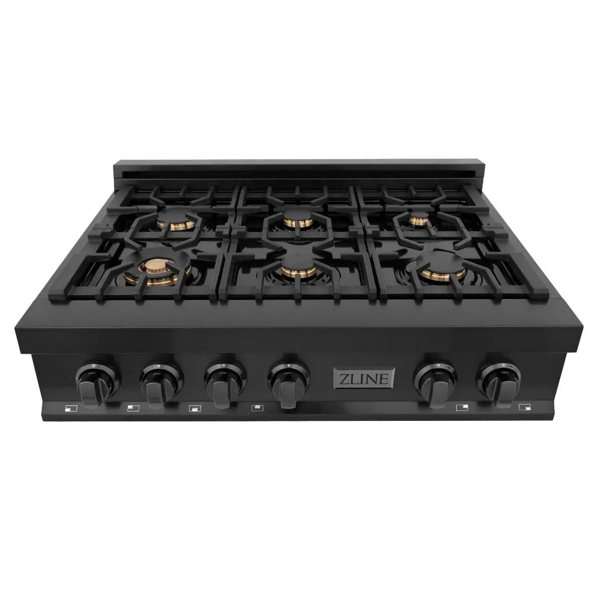 ZLINE 36" Porcelain Rangetop, Black Stainless, Brass Burners,RTB-BR-36 by Farmhouse Kitchen and Bath