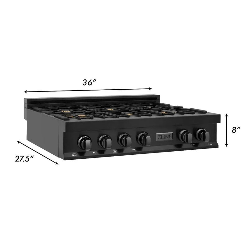 ZLINE 36" Porcelain Rangetop, Black Stainless, Brass Burners,RTB-BR-36 by Farmhouse Kitchen and Bath