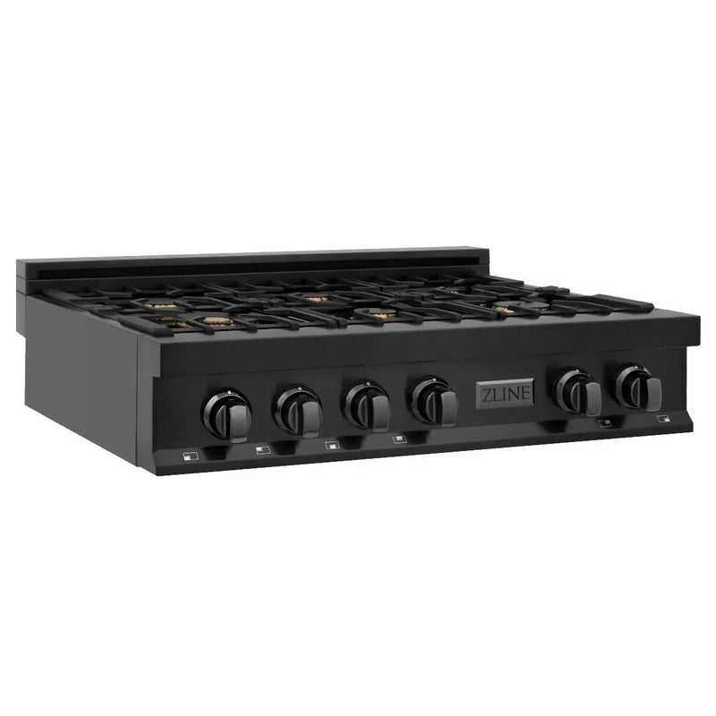 ZLINE 36" Porcelain Rangetop, Black Stainless, Brass Burners,RTB-BR-36 by Farmhouse Kitchen and Bath