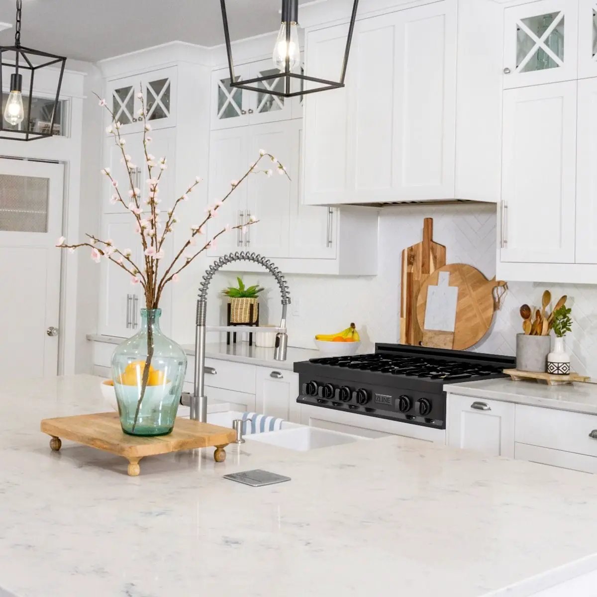 ZLINE 36" Porcelain Rangetop, Black Stainless, Brass Burners,RTB-BR-36 by Farmhouse Kitchen and Bath