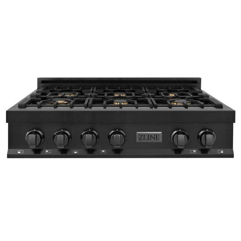 ZLINE 36" Porcelain Rangetop, Black Stainless, Brass Burners,RTB-BR-36 by Farmhouse Kitchen and Bath