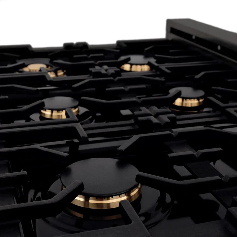 ZLINE 36" Porcelain Rangetop, Black Stainless, Brass Burners,RTB-BR-36 by Farmhouse Kitchen and Bath